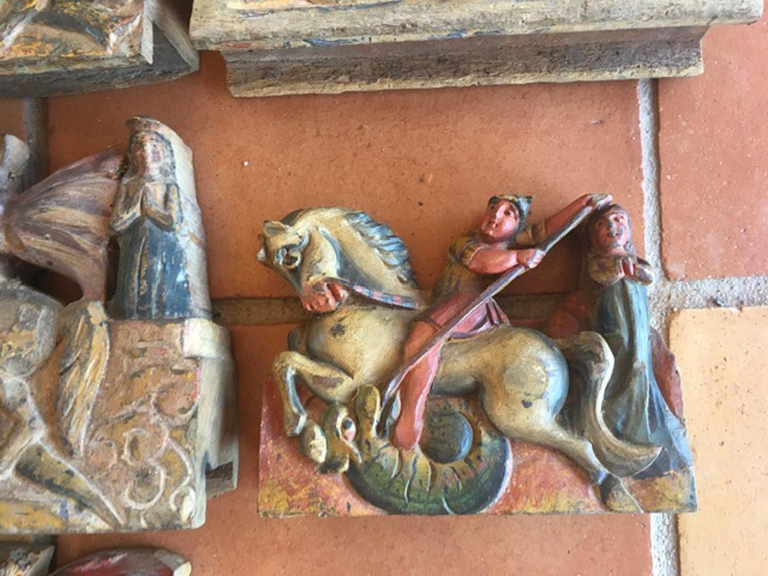 photo buy Italy Sicily Late 19th Century Set 7 Kitchen Wooden Tiles With Rural Scenes
