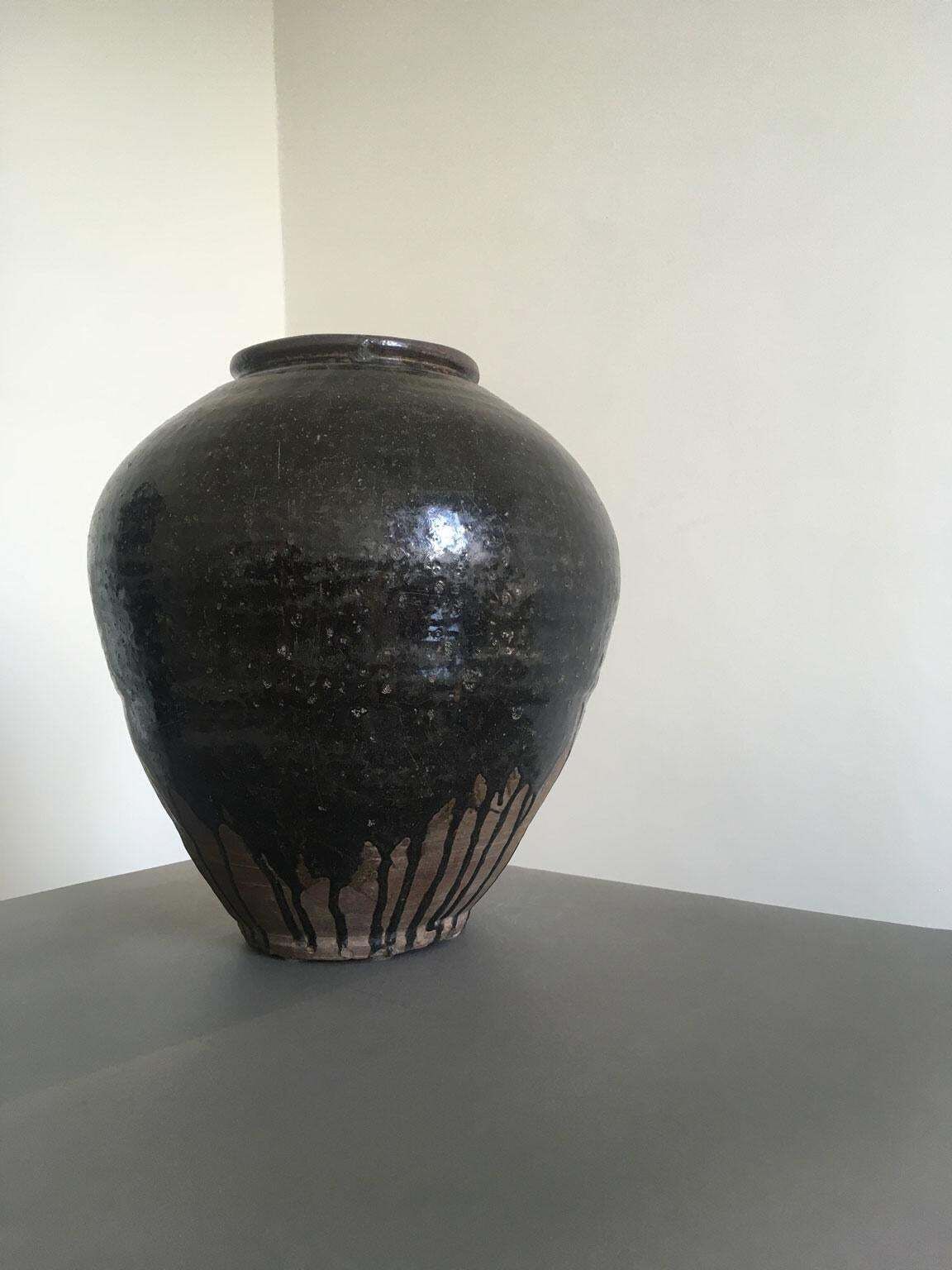 Late 18th Century Khmer Brown Glazed Terracotta Vase photo vinterior