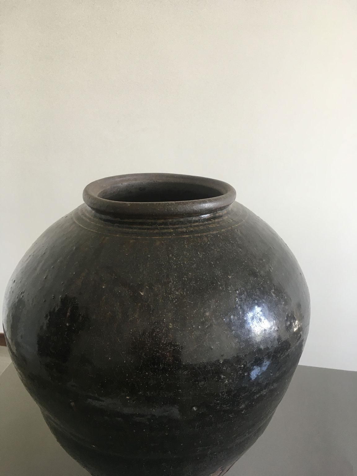 Late 18th Century Khmer Brown Glazed Terracotta Vase photo vintage