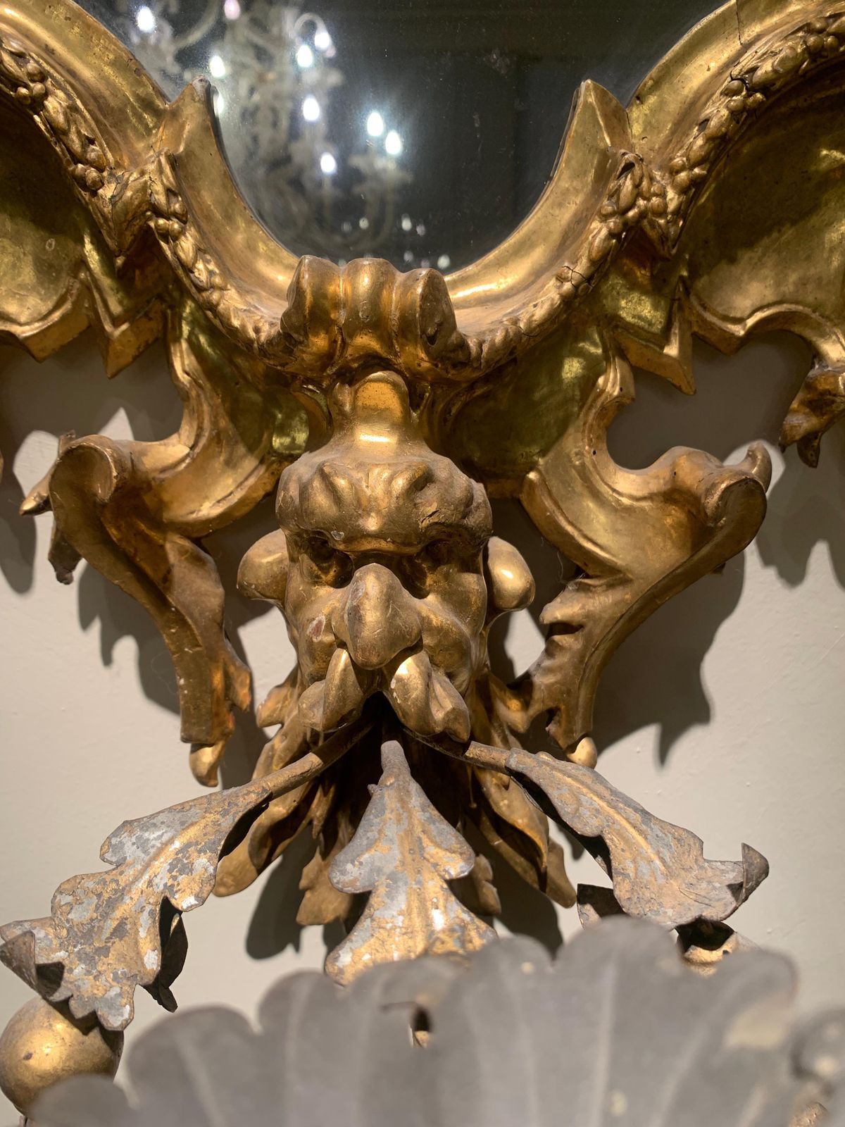 photo furniture Early 18th Century Italy Pair Of Engraved Gilded Wall Mirrors 3 Candles Holder