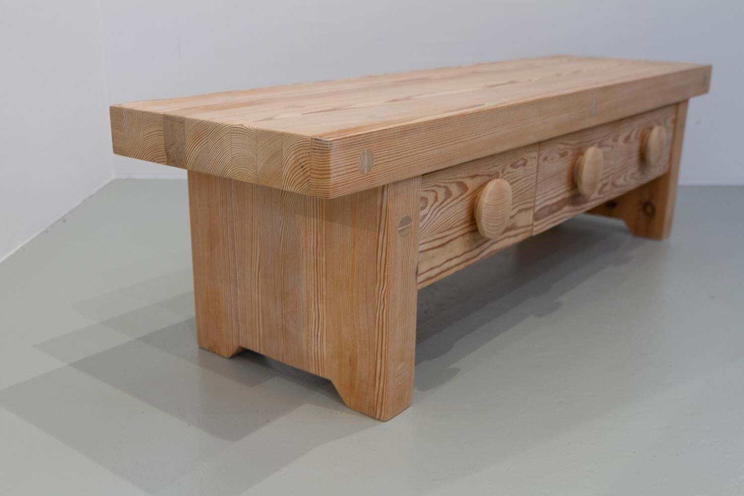 1827.0 Swedish Modern Pine Bench And Mirror By Ruben Ward For Fröseke, 1970s. photo