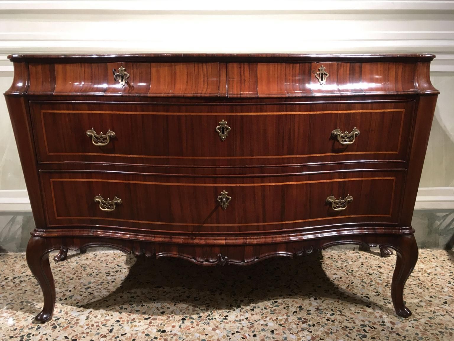 18th Century Venezia Italy Baroque Carved And Inlaid Walnut Chest Of Drawers photo furniture