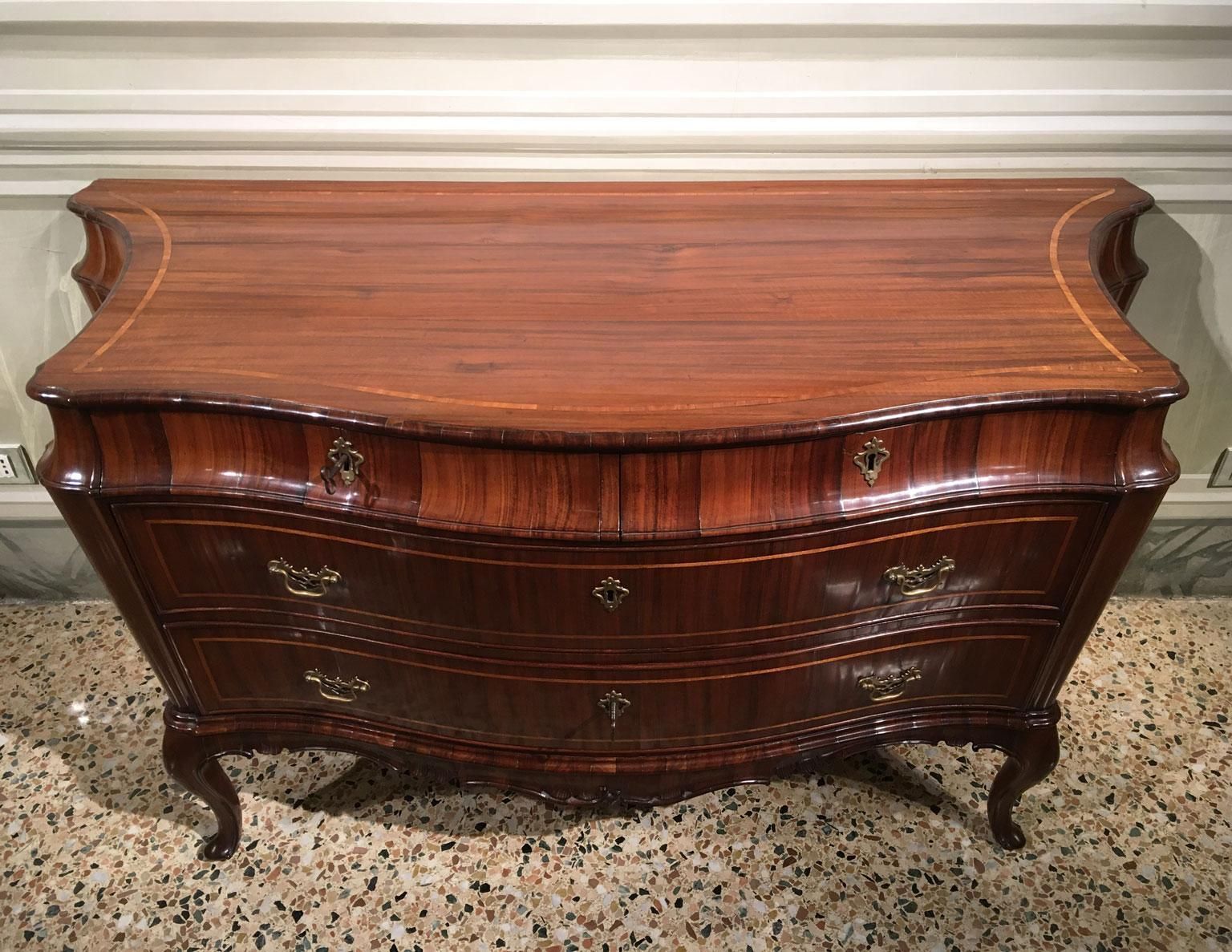 18th Century Venezia Italy Baroque Carved And Inlaid Walnut Chest Of Drawers photo for sale