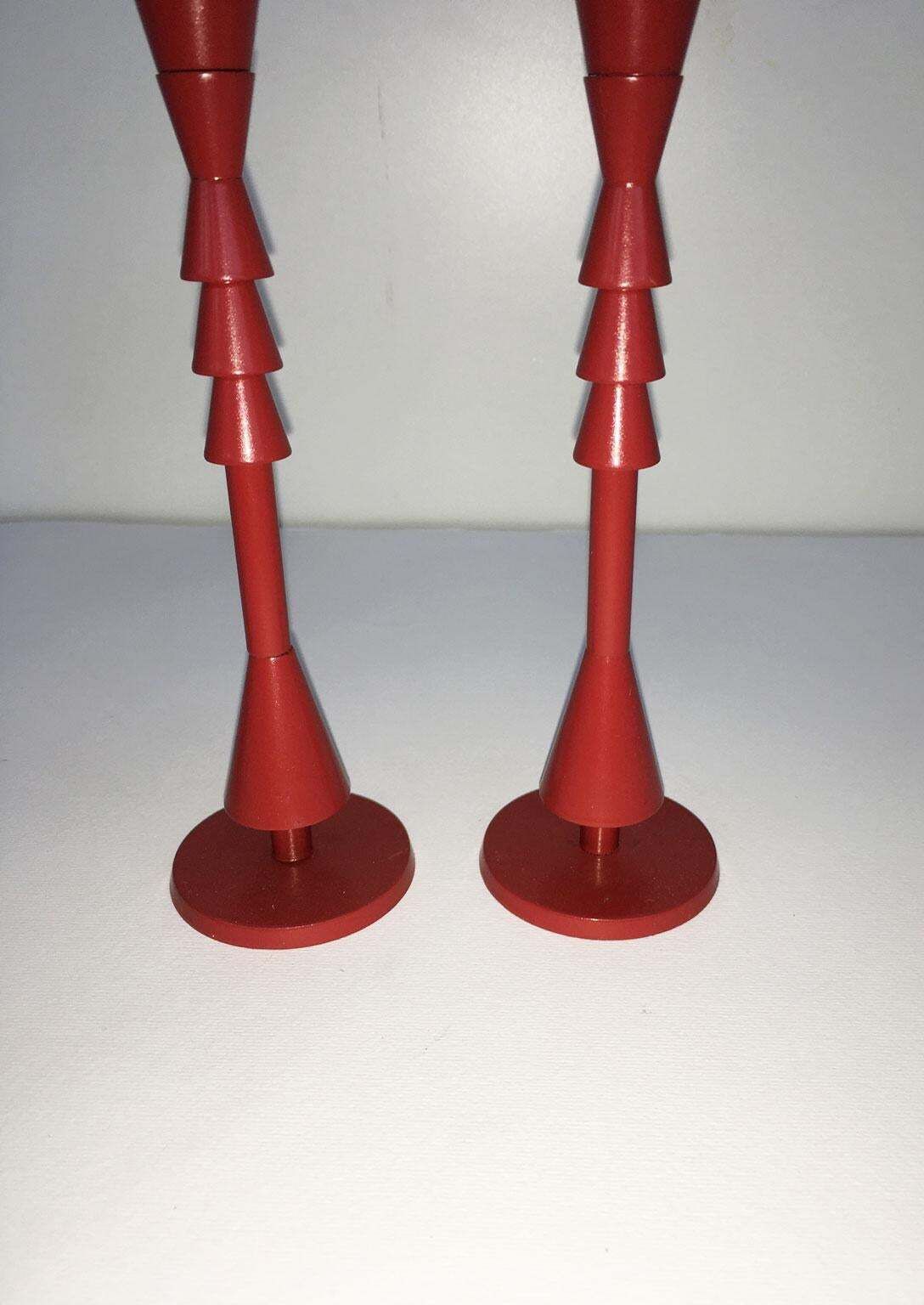 1974 Italy  Ugo La Pietra Ad Arte Red Bronze Abstract Sculpture Candleholders photo for sale