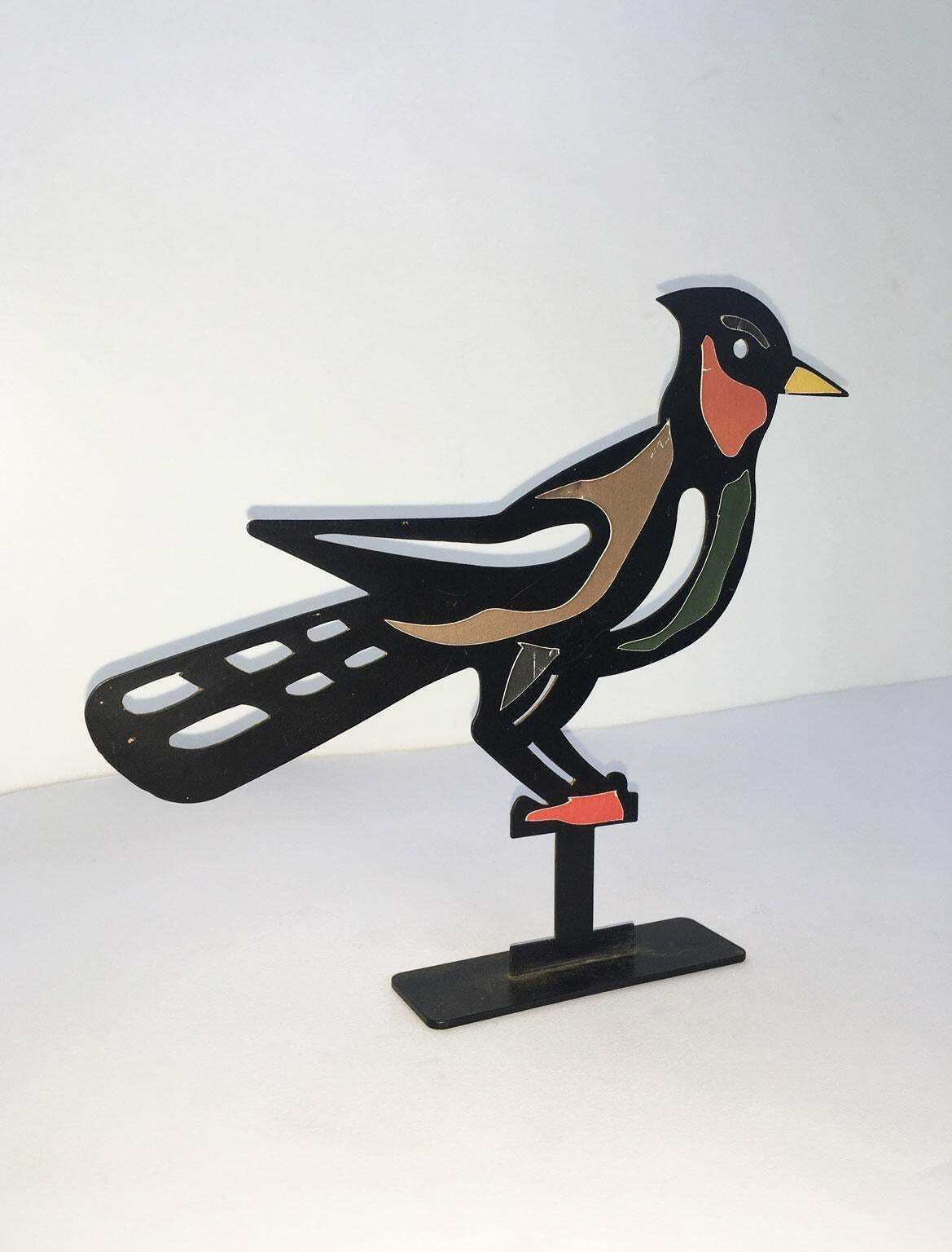 Italy 1980 Bruno Chersicla Black Painted Metal Sculpture Upupa photo for sale