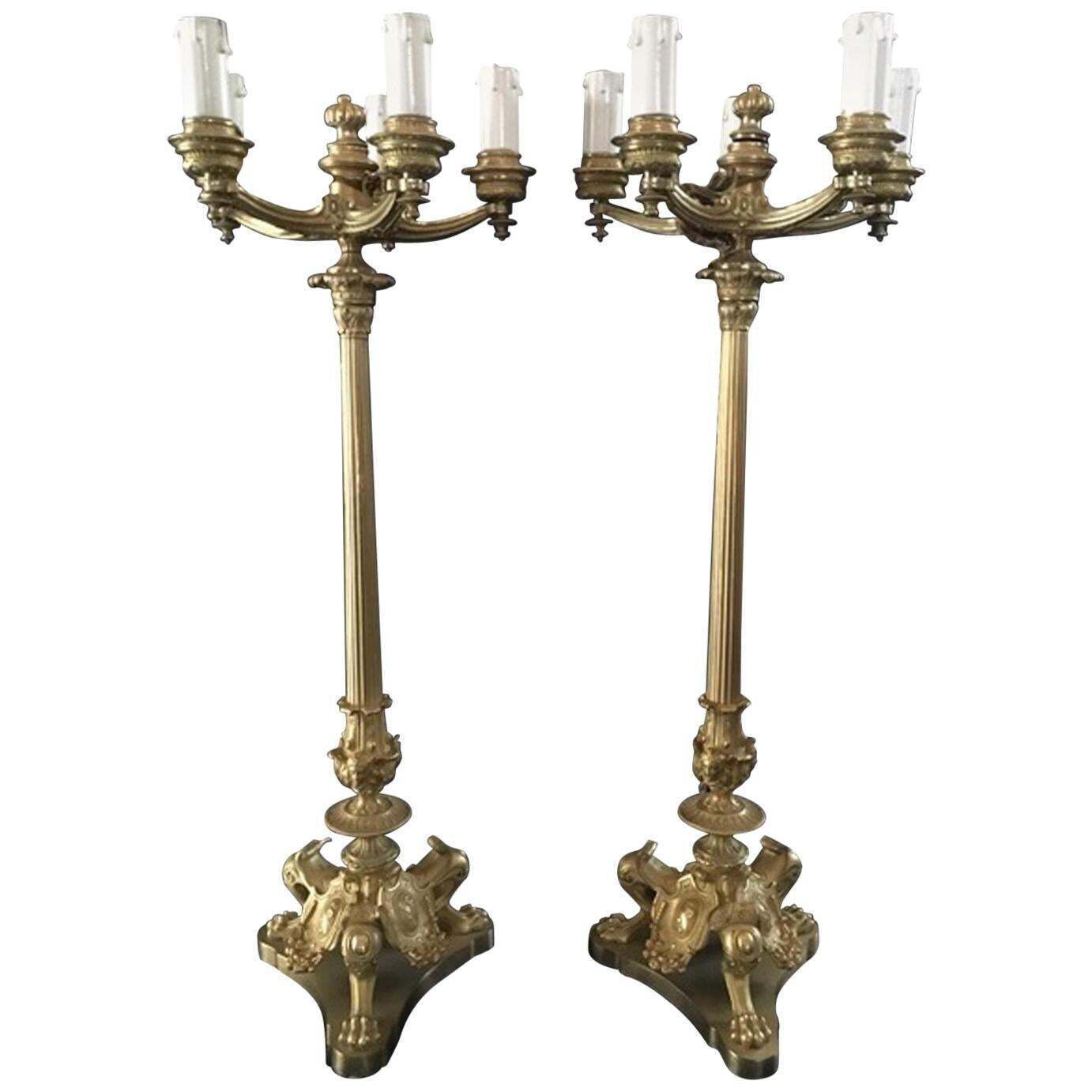 Italy Mid 18th Century Empire Pair Brass Candle Holders