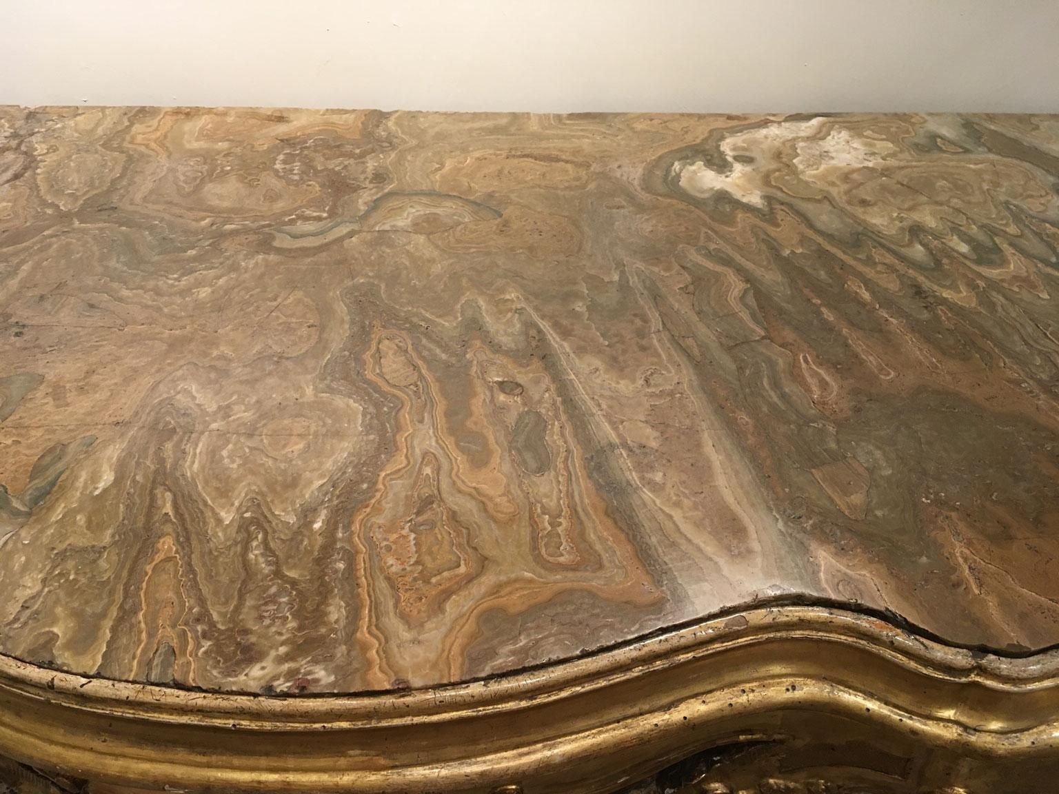 1725 Venezia Italy Giltwood Engraved Console With Onyx  Marble Top photo vinterior