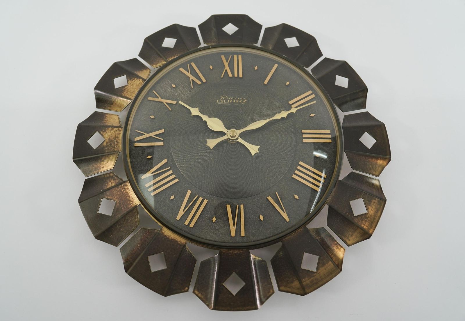 Mid Century Modern Sunburst Wall Clock By Richter Quarz In Brass, 1960s Germany photo furniture