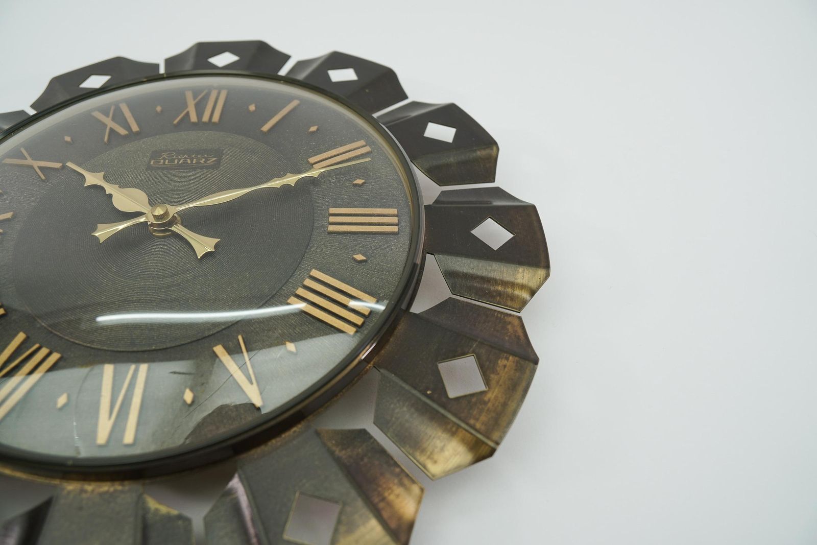 Mid Century Modern Sunburst Wall Clock By Richter Quarz In Brass, 1960s Germany photo 638.0