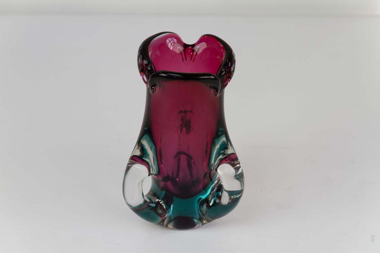 Italian Mid Century Modern Purple And Green Murano Glass Vase, 1960s. photo for sale