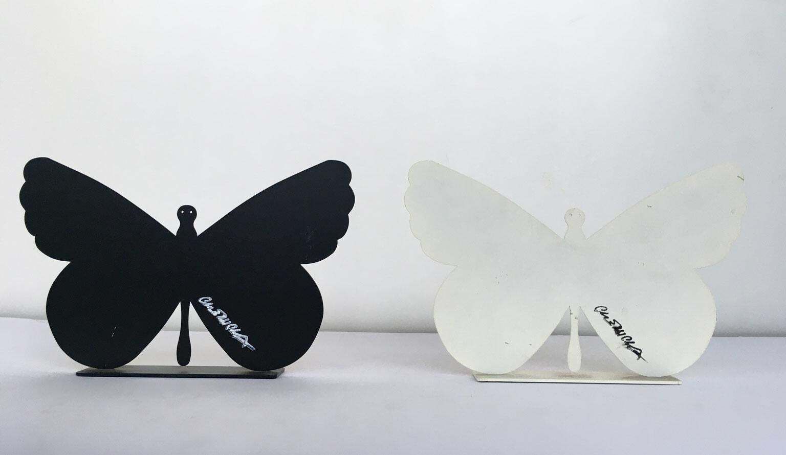 Art Italy, 1980, Bruno Chersicla Volavola White Painted Metal Sculpture Butterfly photo