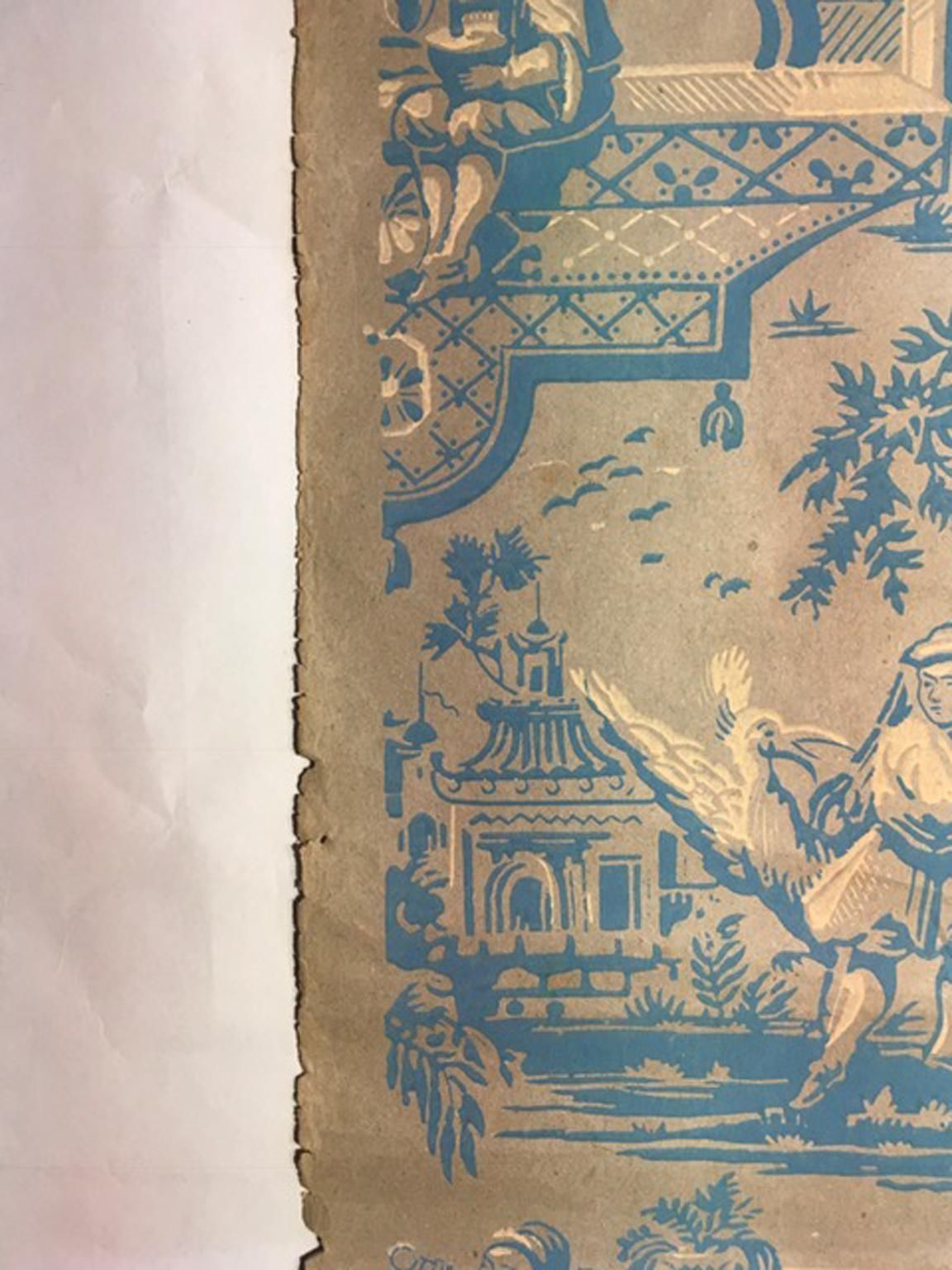 photo furniture France 18th Century Wallpaper With Landscape Scenes In Turquoise Color