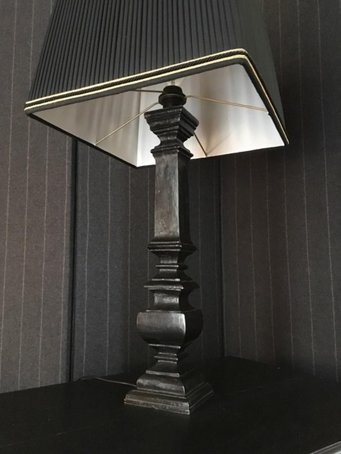 France Black Laquered Wood Table Lamp With Black Fabric Lampshade photo 1275.0