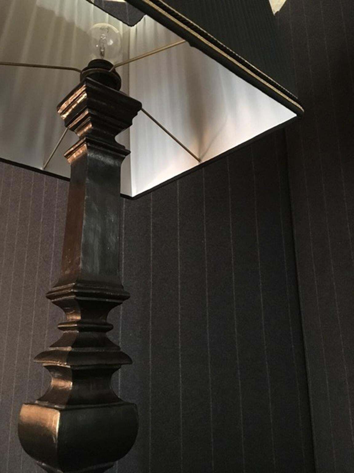 France Black Laquered Wood Table Lamp With Black Fabric Lampshade photo vinterior