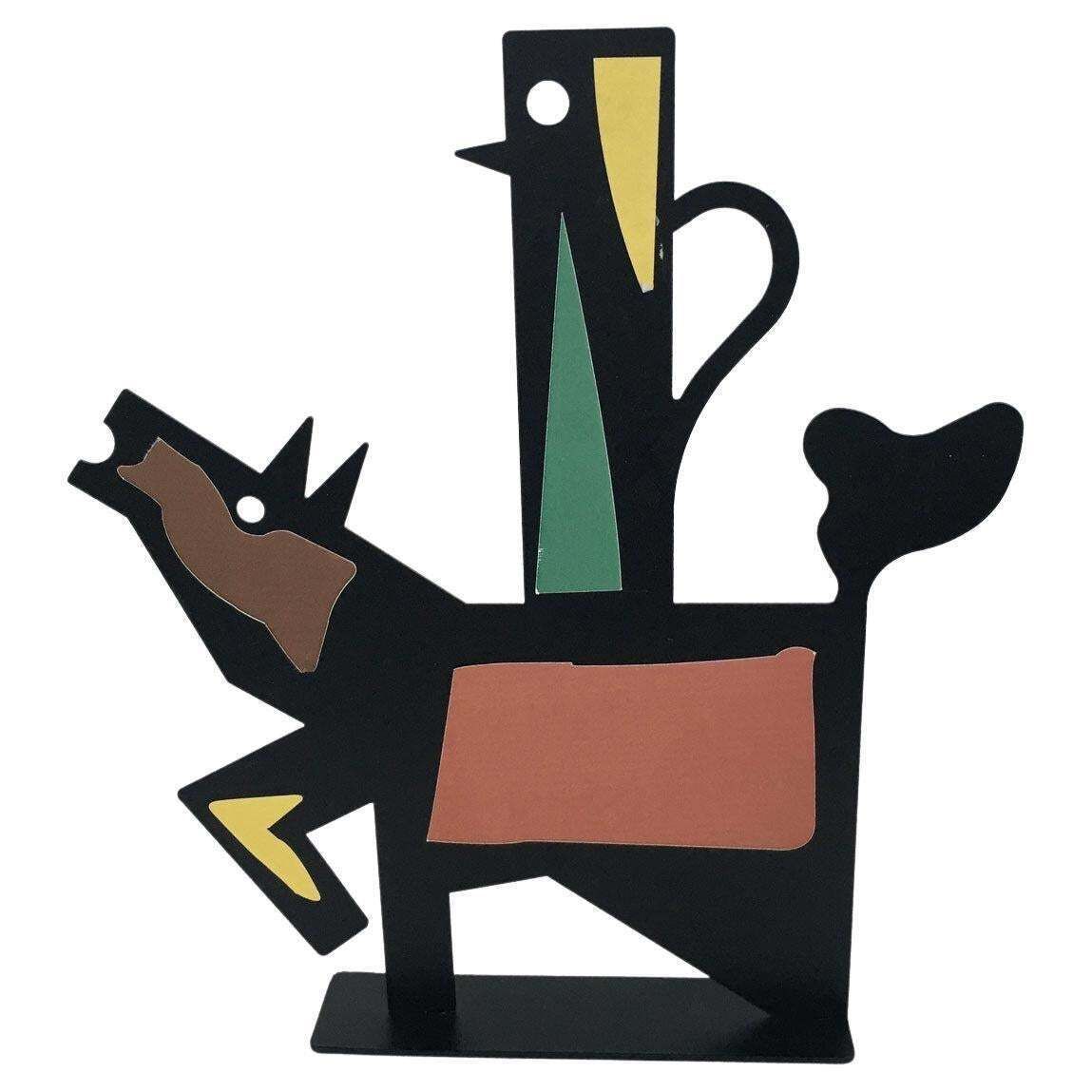 Italy 1980 Riccardo Dalisi Black Painted Metal Sculpture Muccacaffè