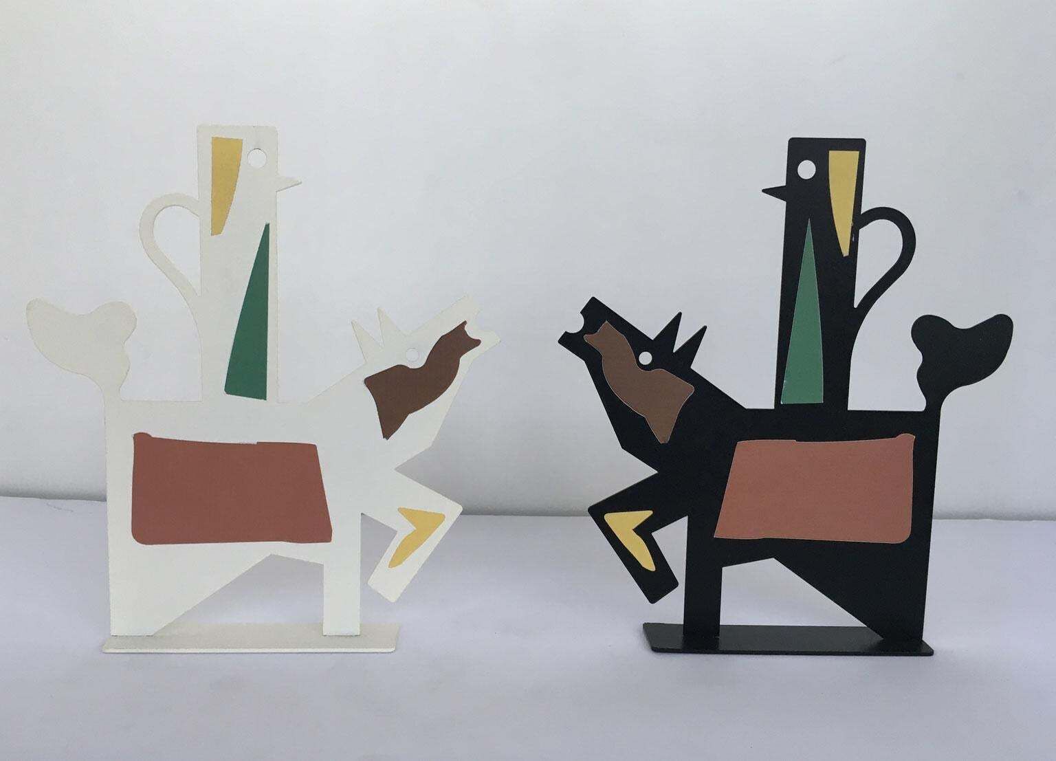 Italy 1980 Riccardo Dalisi Black Painted Metal Sculpture Muccacaffè photo vintage