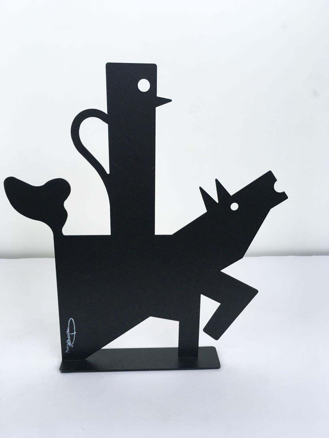 Art Italy 1980 Riccardo Dalisi Black Painted Metal Sculpture Muccacaffè photo