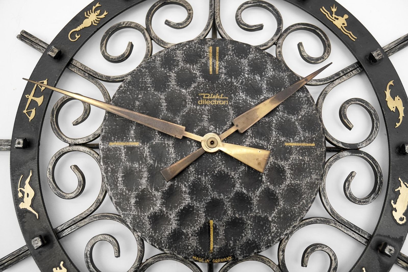 Mid Century Modern Iron And Brass Zodiac Wall Clock By Diehl Electric, 1960s photo 638.0