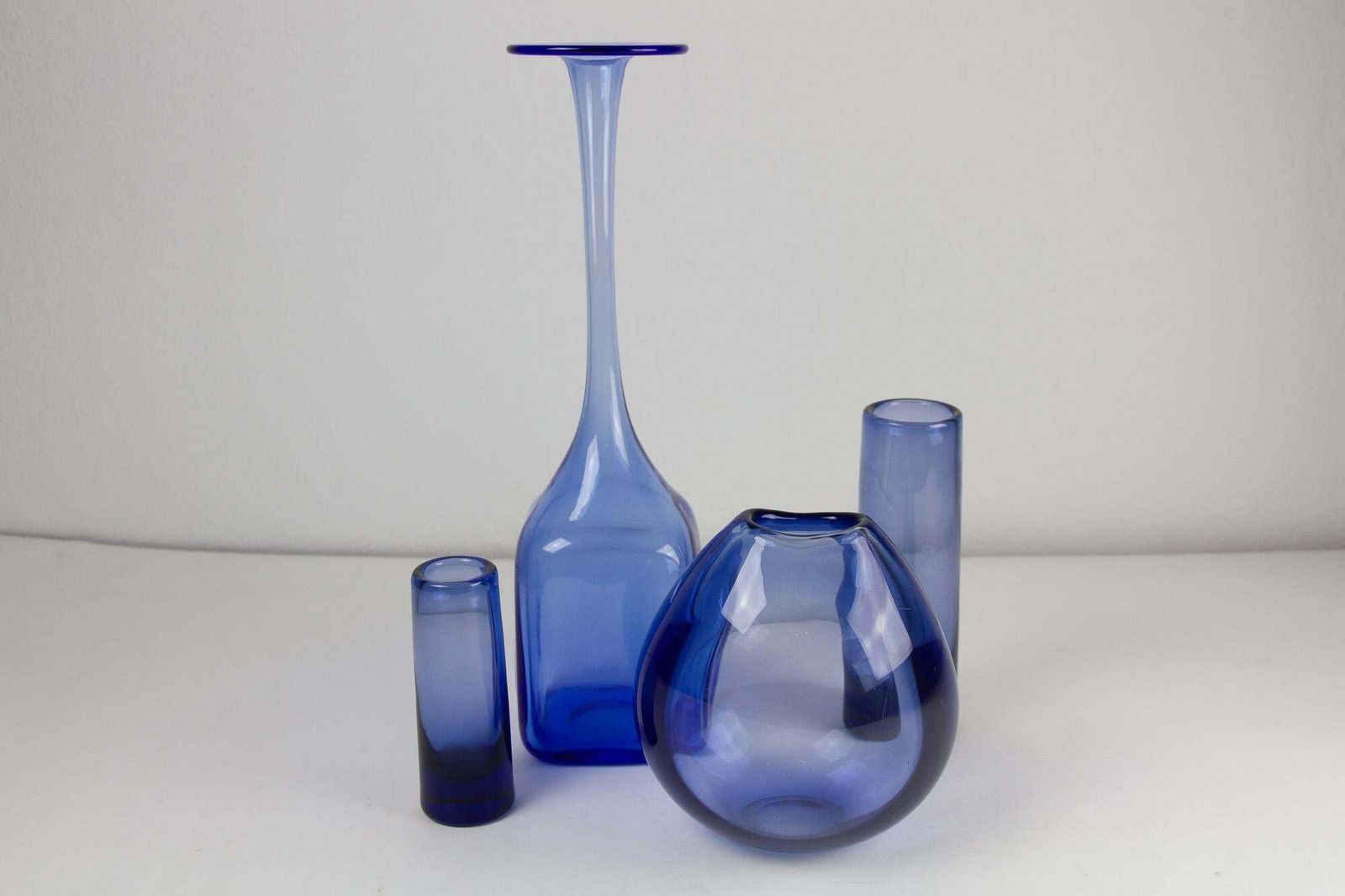 Vintage Danish Glass Vases "Sapphire Blue" By Holmegaard. Set Of 4. photo furniture