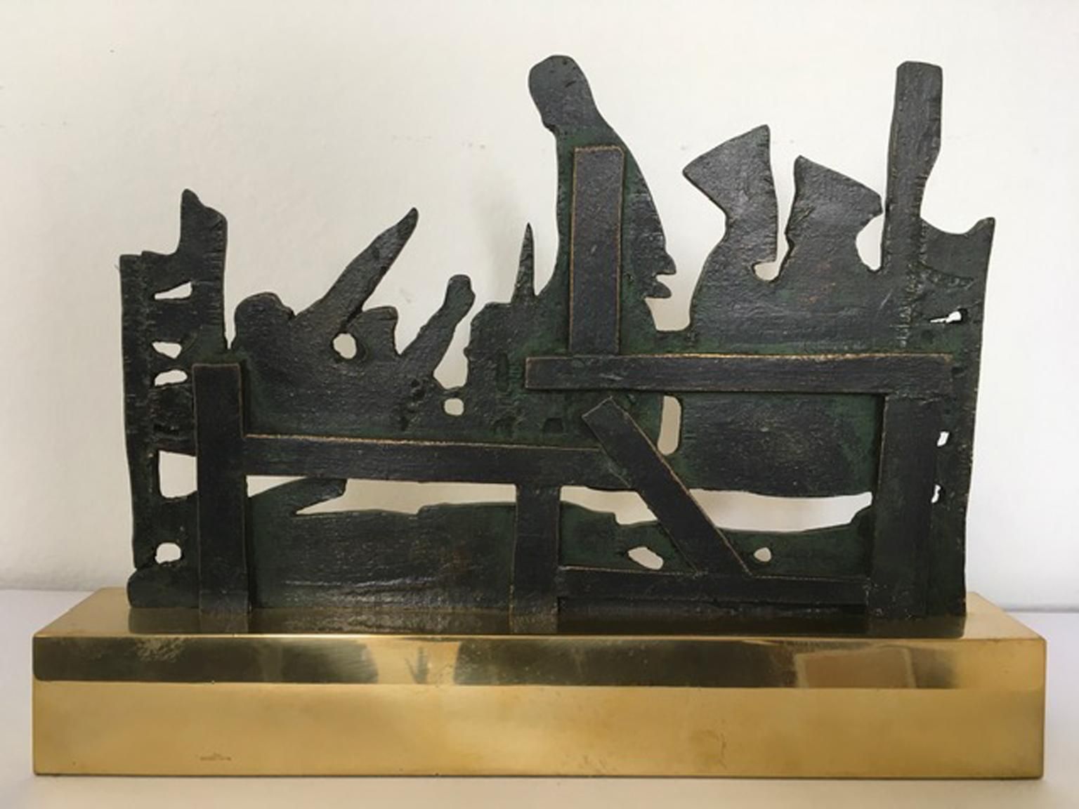 1980 Italy Bronze And Brass Abstract Sculpture By Nevio De Luca photo Art