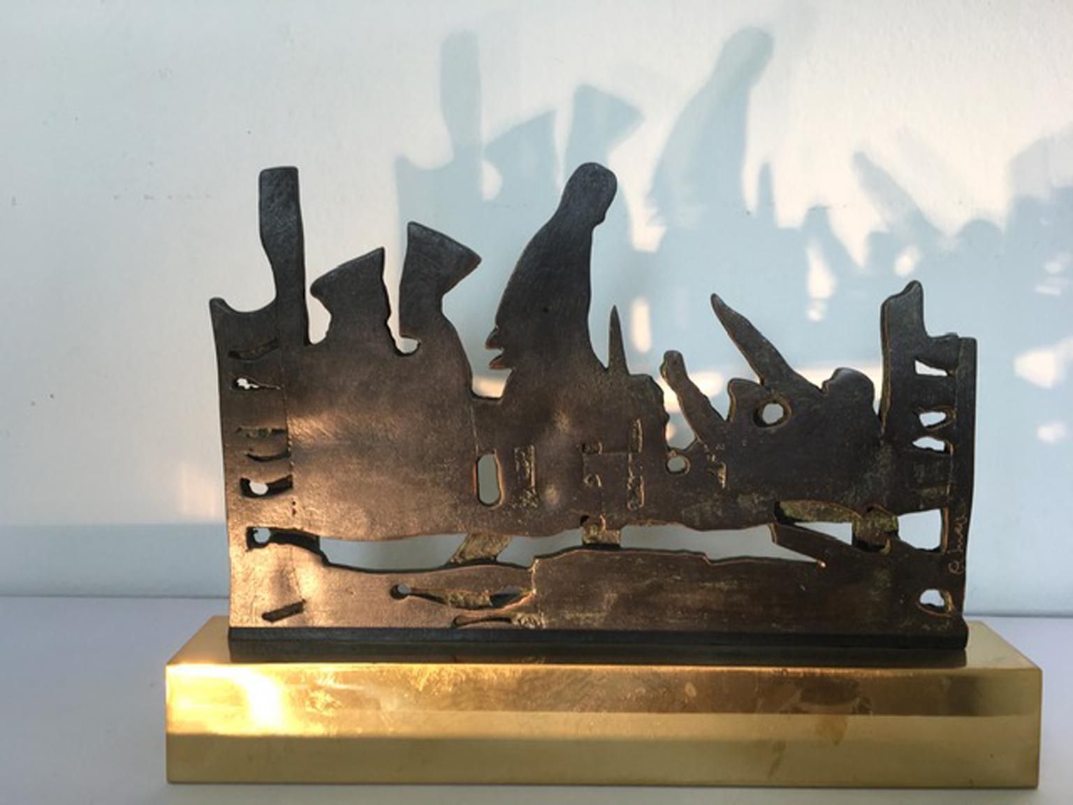 photo vinterior 1980 Italy Bronze And Brass Abstract Sculpture By Nevio De Luca