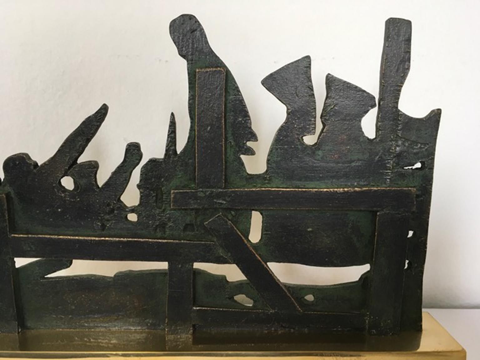photo vintage 1980 Italy Bronze And Brass Abstract Sculpture By Nevio De Luca