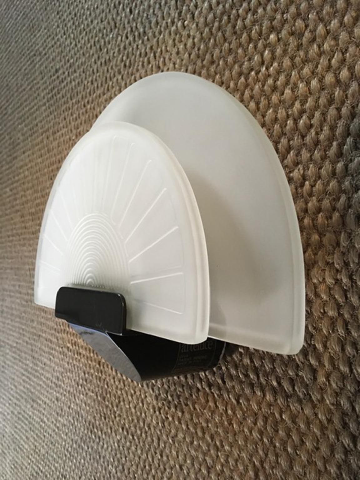 1980 Italy Post Modern Black Metal And Satin Glass Wall Light photo for sale