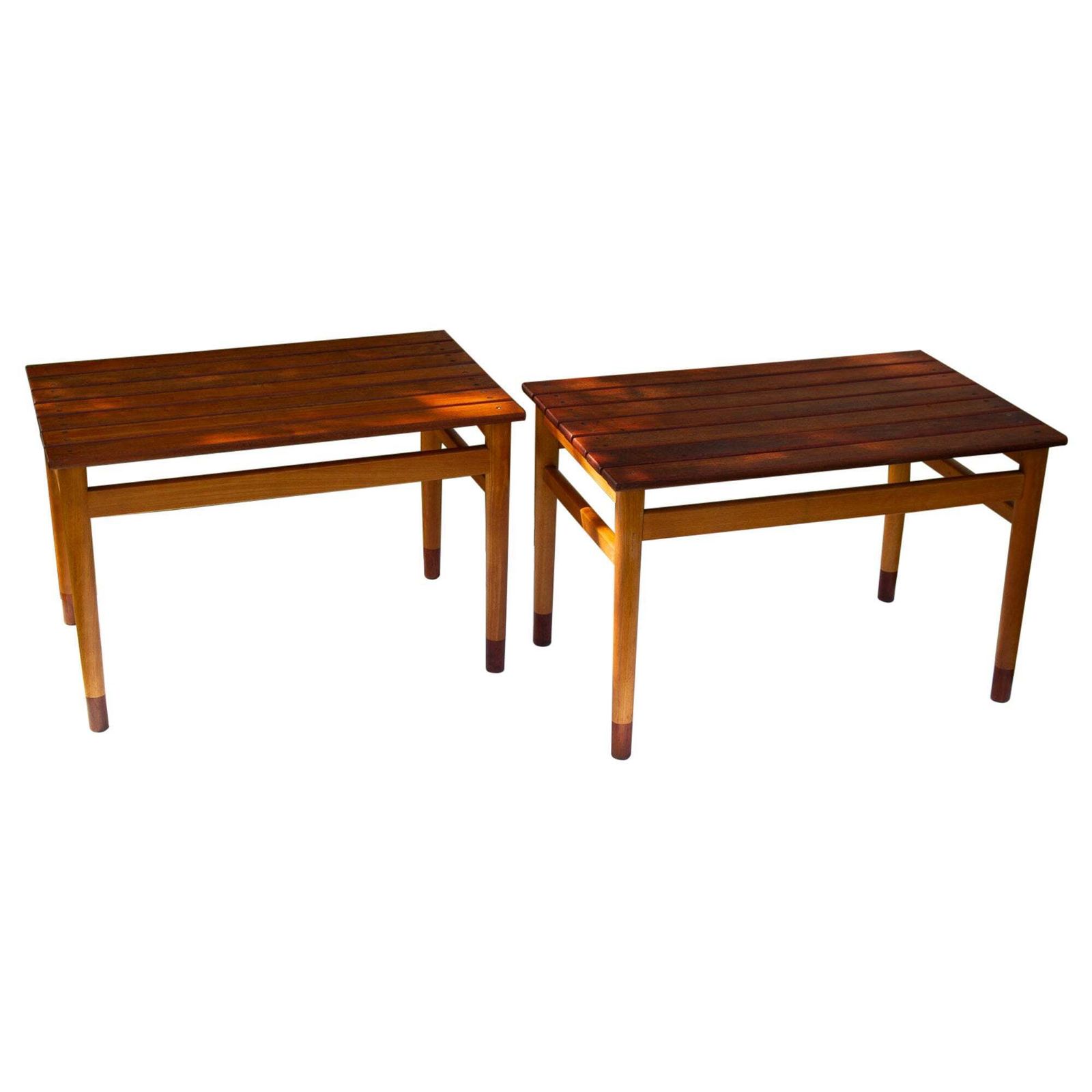Vintage Danish Teak And Beech Side Tables 1950s, Set Of 2