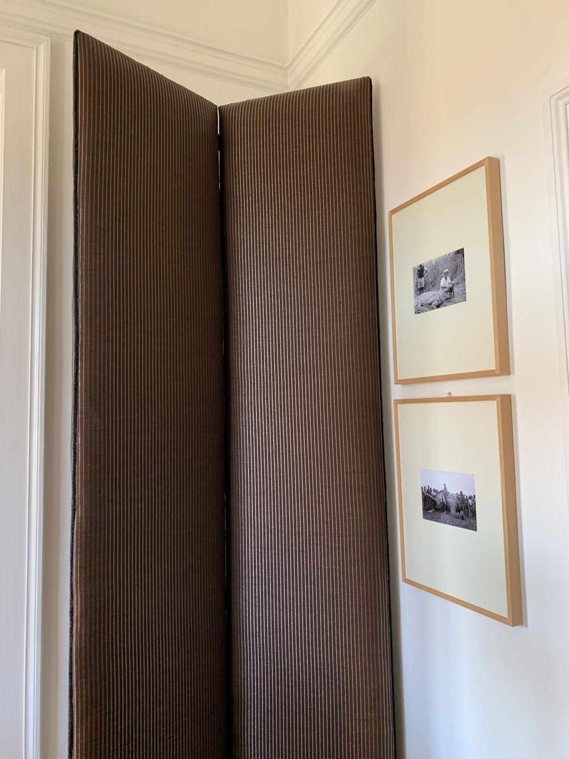 Italy 1990 Post Modern Set Two Black And Brown Upholstered Screens photo buy