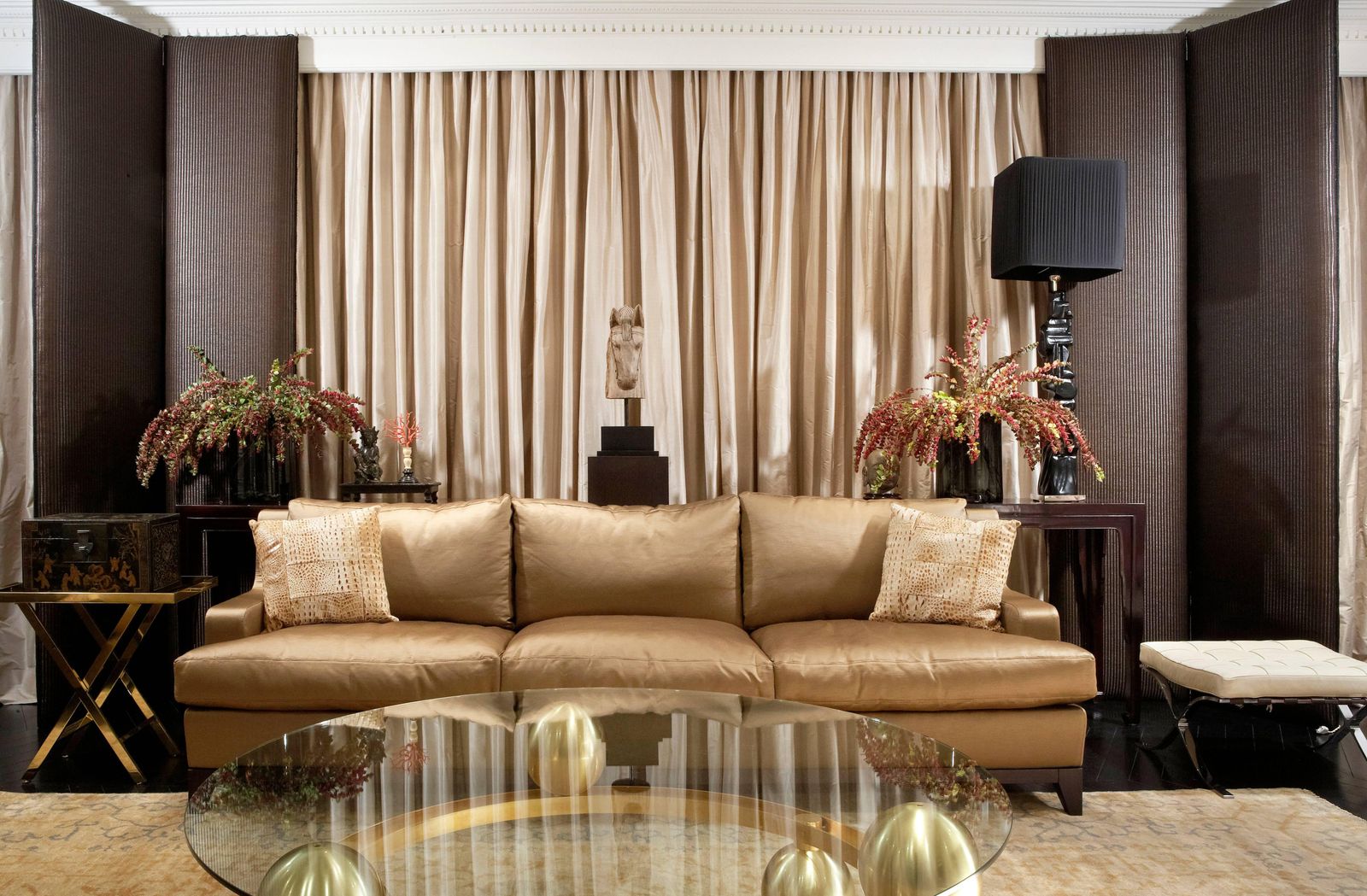 photo buy Italy 1990 Post Modern Set Two Black And Brown Upholstered Screens