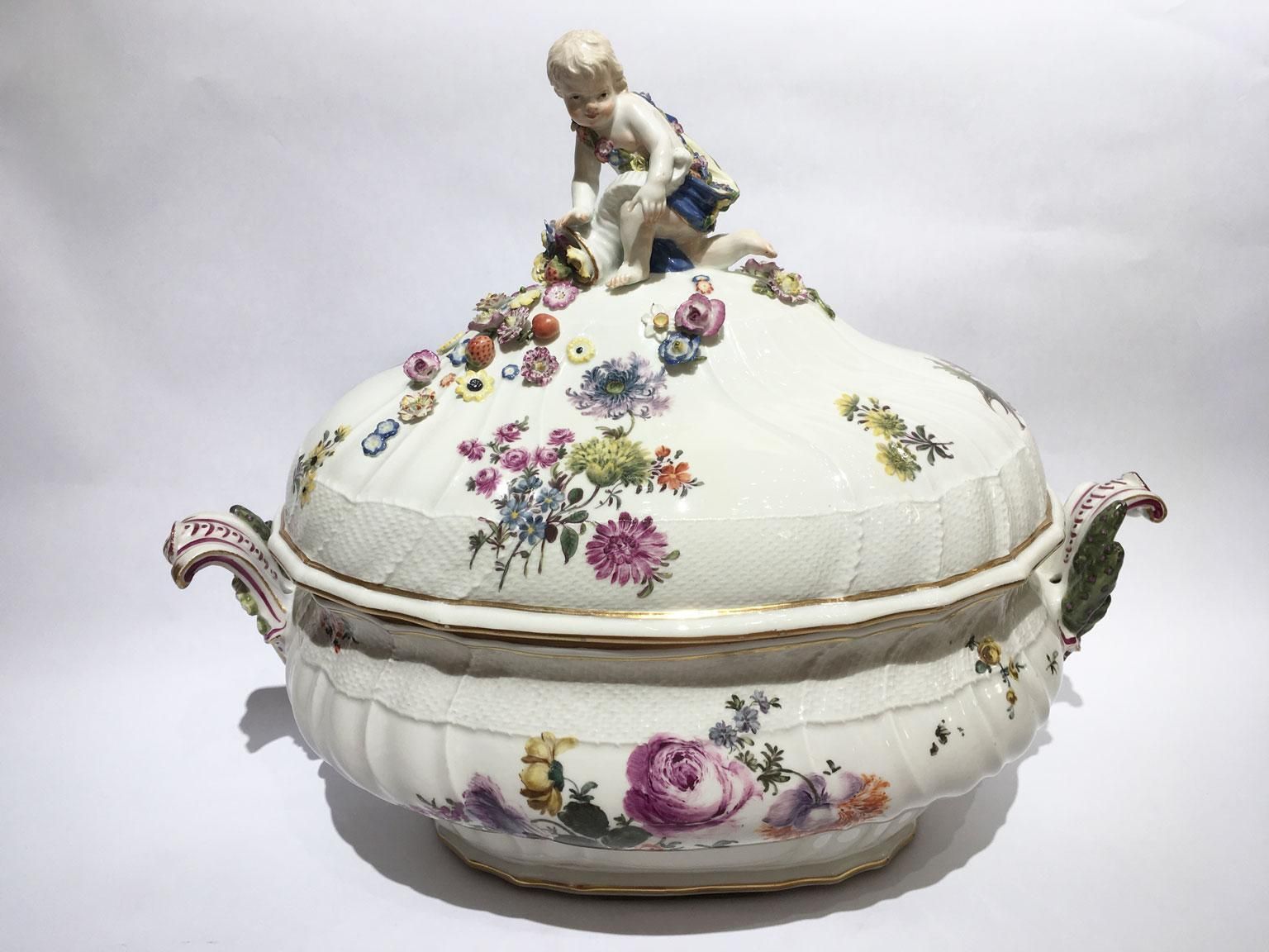 1755 Meissen Porcelain Soup Bowl Or Center Piece With Flower Decor photo furniture