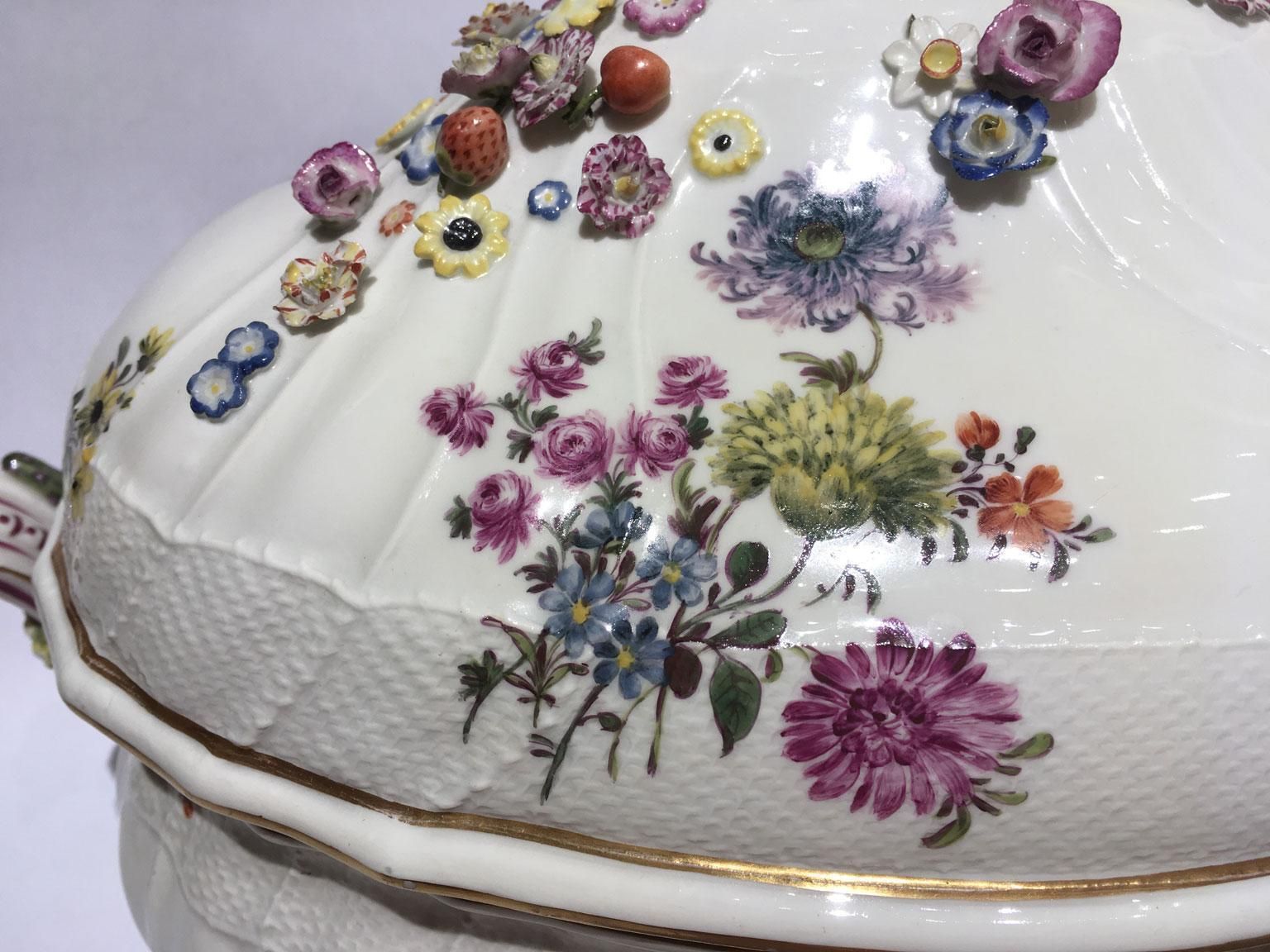 1755 Meissen Porcelain Soup Bowl Or Center Piece With Flower Decor photo buy