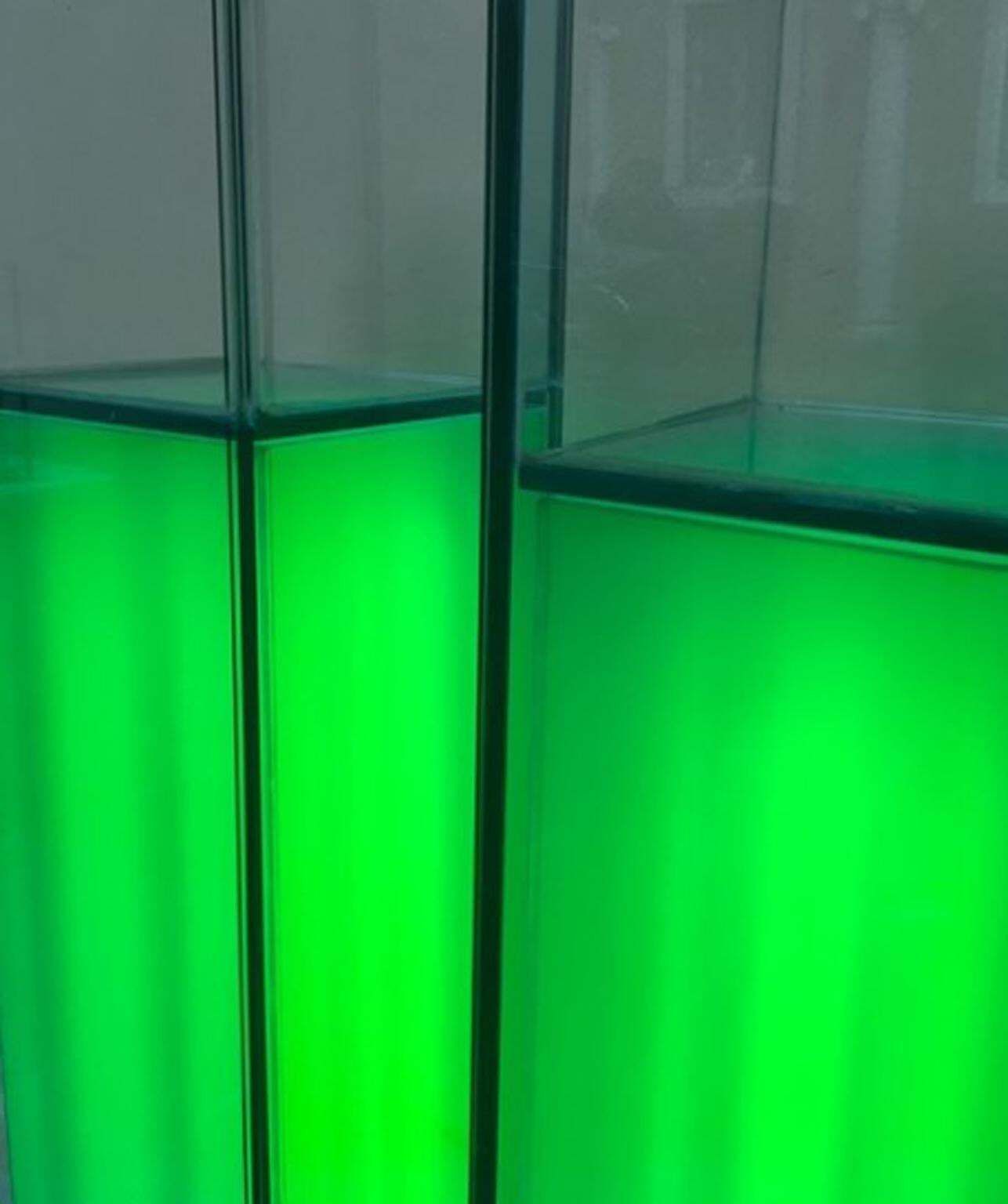 Italian Design Pair Of Green Lightened Clear Crystal Pedestal With Vases Inside photo Home Decor