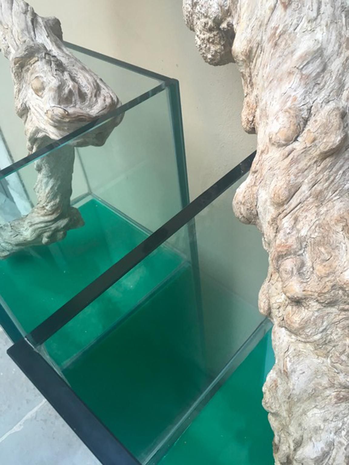 photo vinterior Italian Design Pair Of Green Lightened Clear Crystal Pedestal With Vases Inside