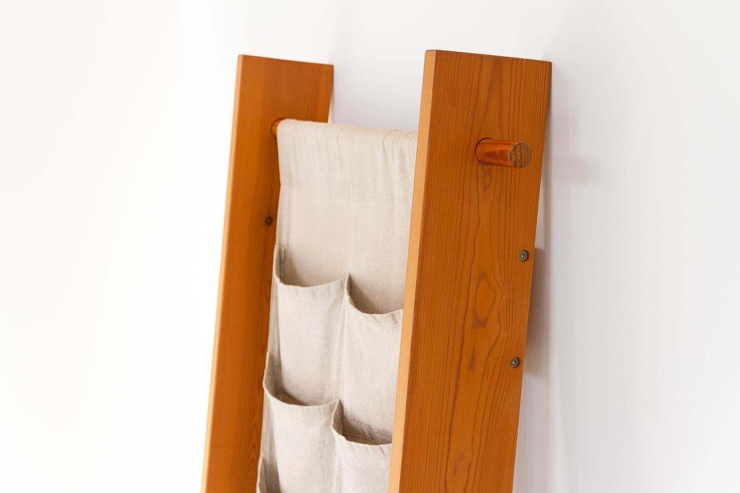 Scandinavian Modern Pine And Canvas Magazine Rack, 1970s. photo buy