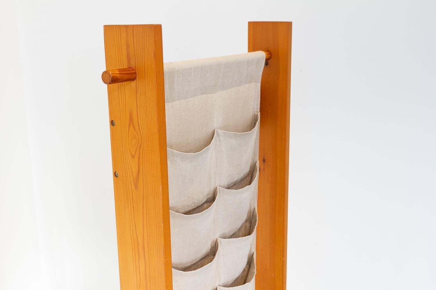 photo buy Scandinavian Modern Pine And Canvas Magazine Rack, 1970s.