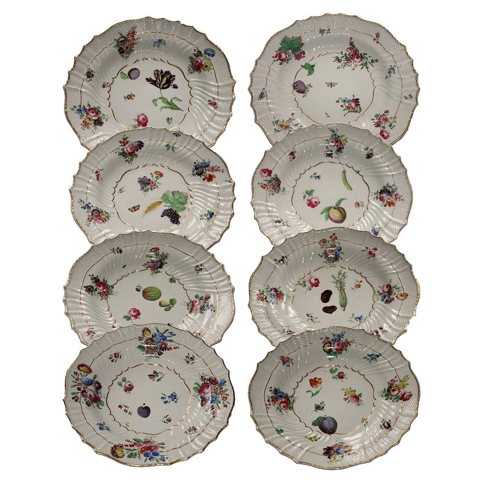 Italy Richard Ginori Mid 18th Century Porcelain Set 8 Dishes Floral Design