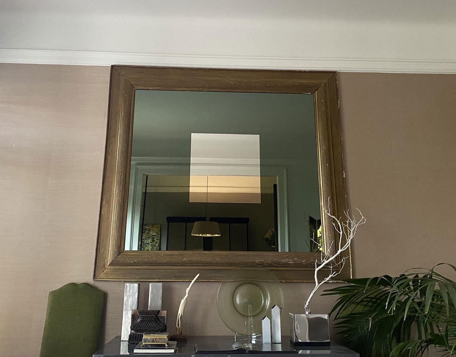 1960 Italy Post Modern Smoked  Mirror In Golden Wood Frame photo for sale
