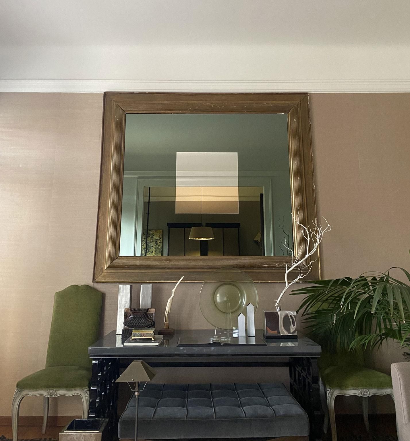1960 Italy Post Modern Smoked  Mirror In Golden Wood Frame photo Home Decor