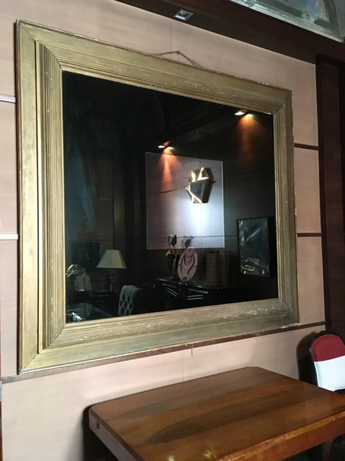 1960 Italy Post Modern Smoked  Mirror In Golden Wood Frame photo vinterior