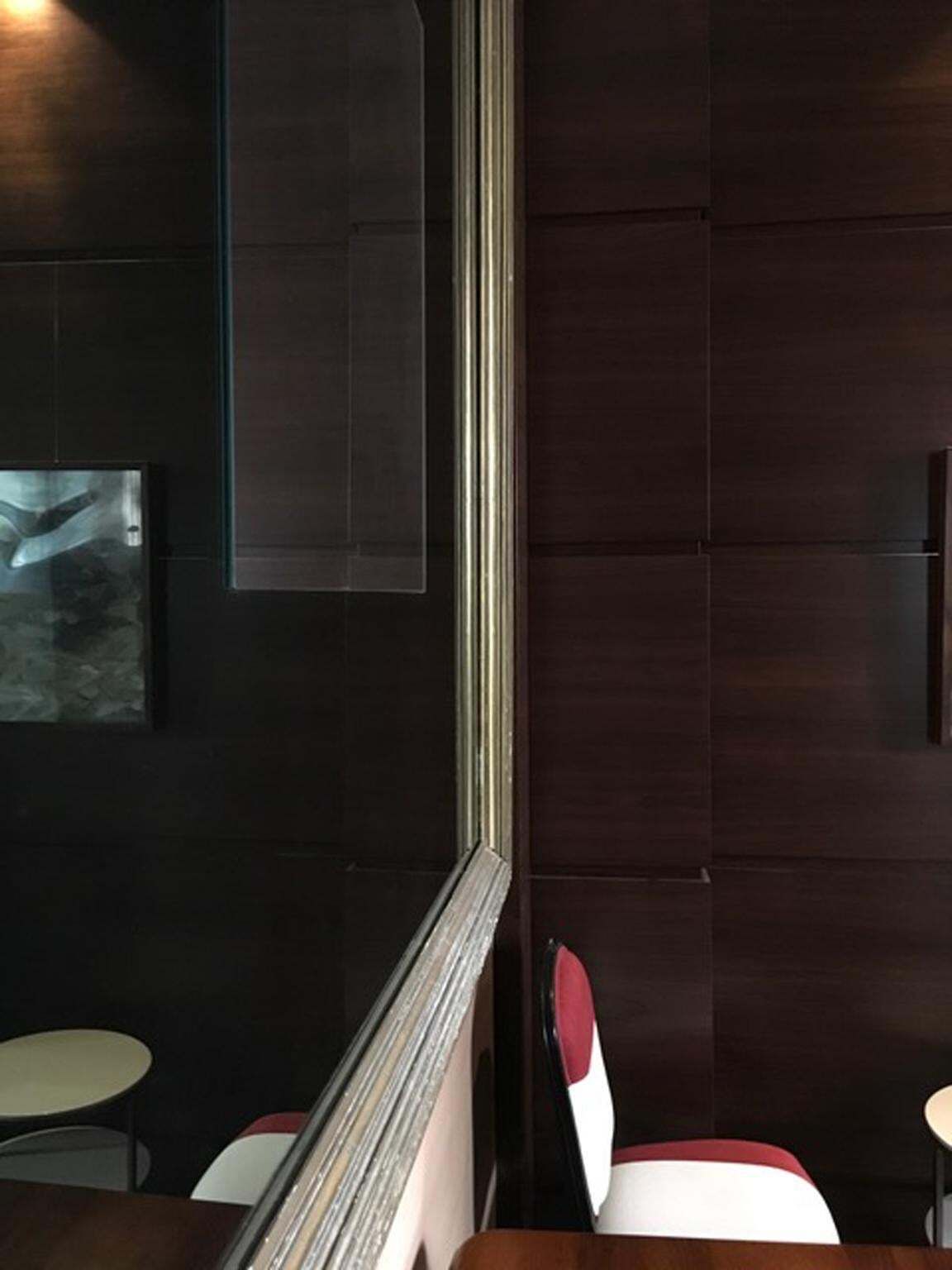 Home Decor 1960 Italy Post Modern Smoked  Mirror In Golden Wood Frame photo