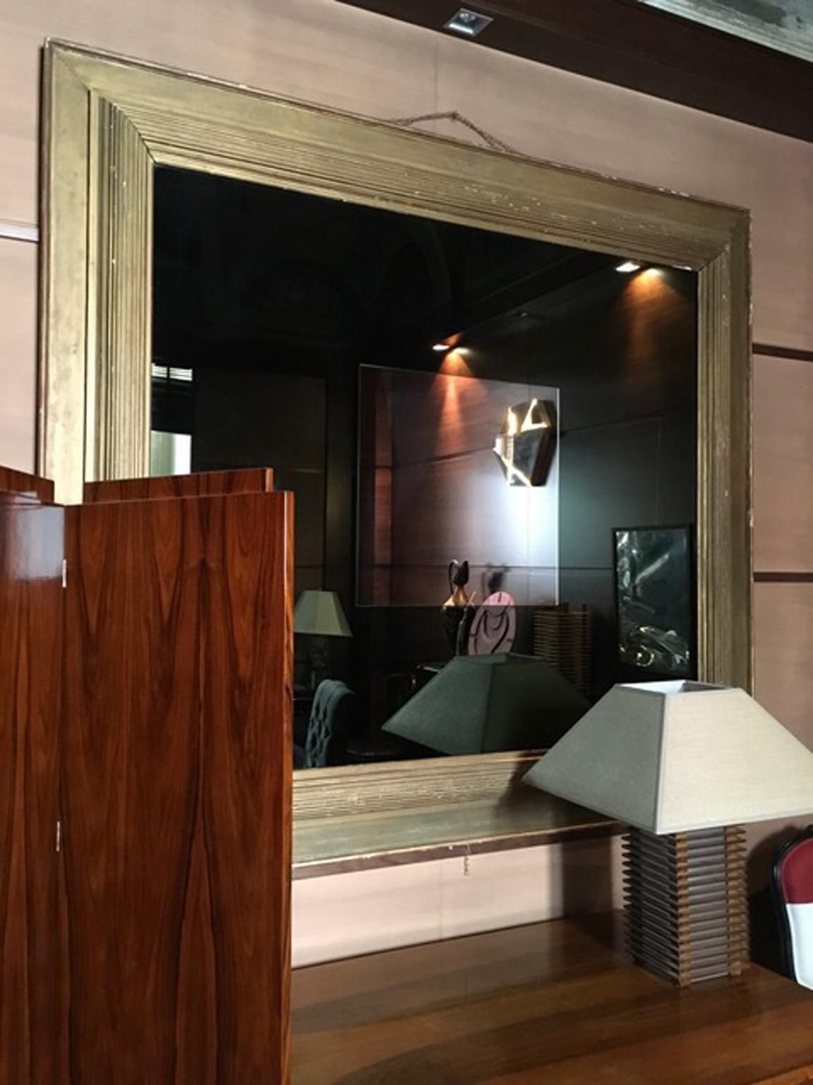7649.0 1960 Italy Post Modern Smoked  Mirror In Golden Wood Frame photo