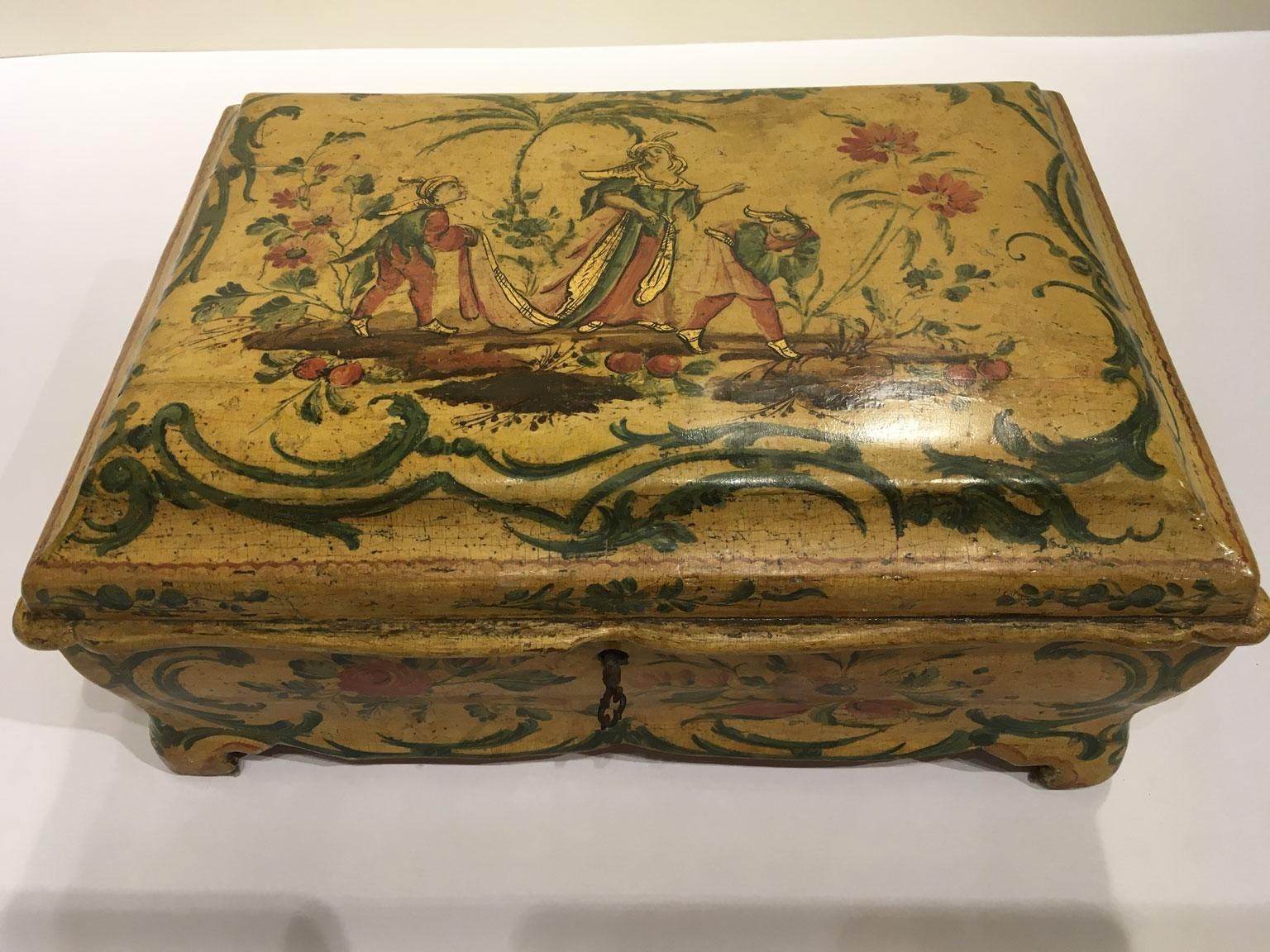 1750 Venezia Italy Rococo Lacquered Wooden Yellow Box And Jewelry Case photo Home Decor