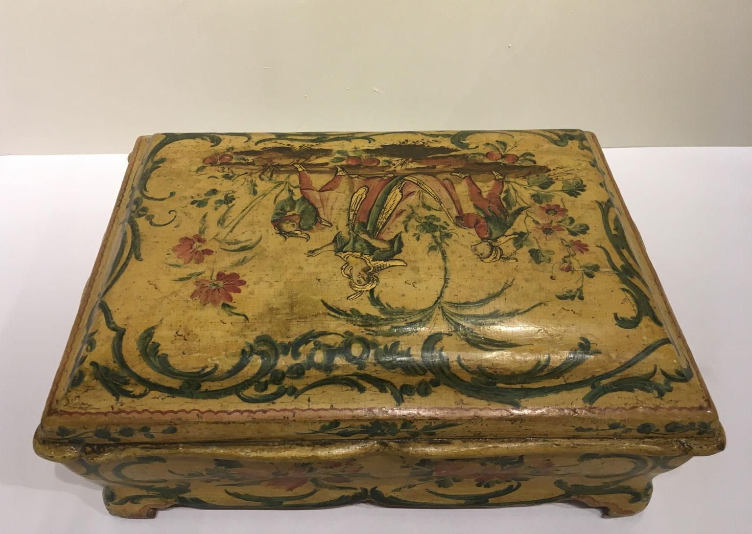 Home Decor 1750 Venezia Italy Rococo Lacquered Wooden Yellow Box And Jewelry Case photo
