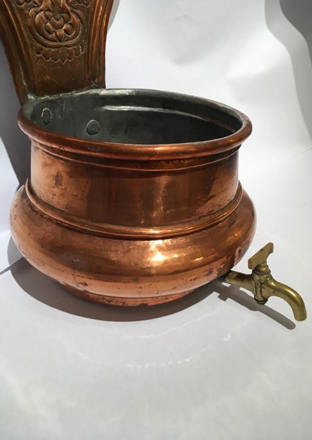 Italy 19th Century Kitchen Copper Wall Planter Pot photo vintage
