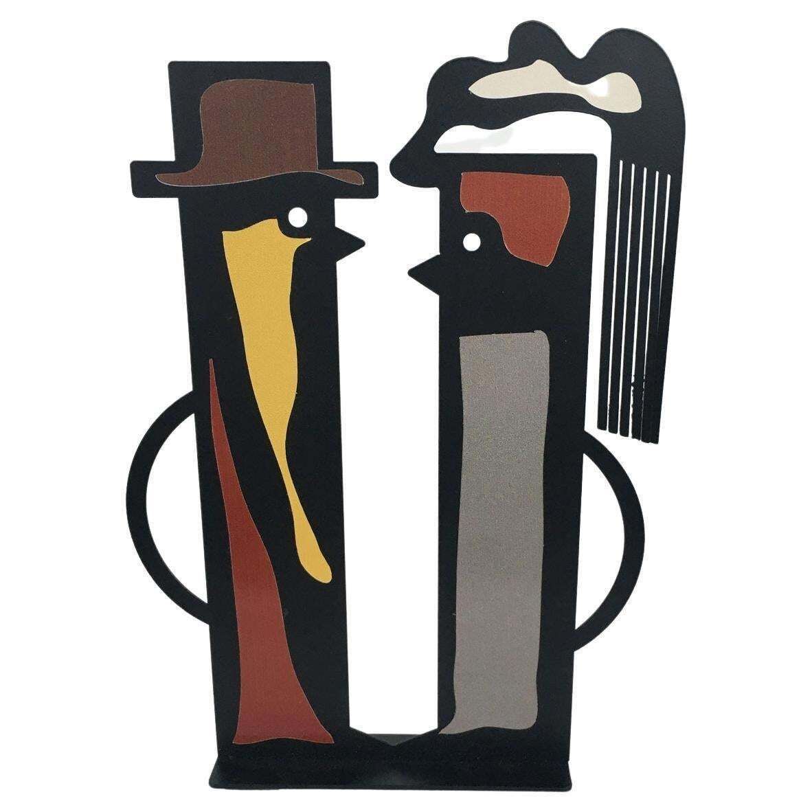 Italy 1980 Riccardo Dalisi Black Painted Metal Sculpture Amanti Lovers