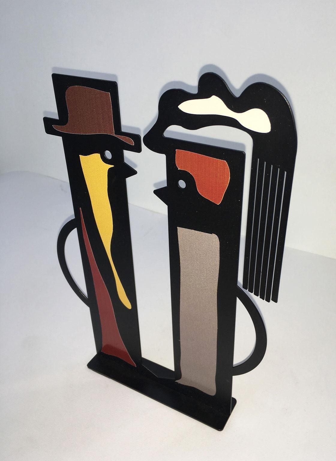 Italy 1980 Riccardo Dalisi Black Painted Metal Sculpture Amanti Lovers photo vinterior