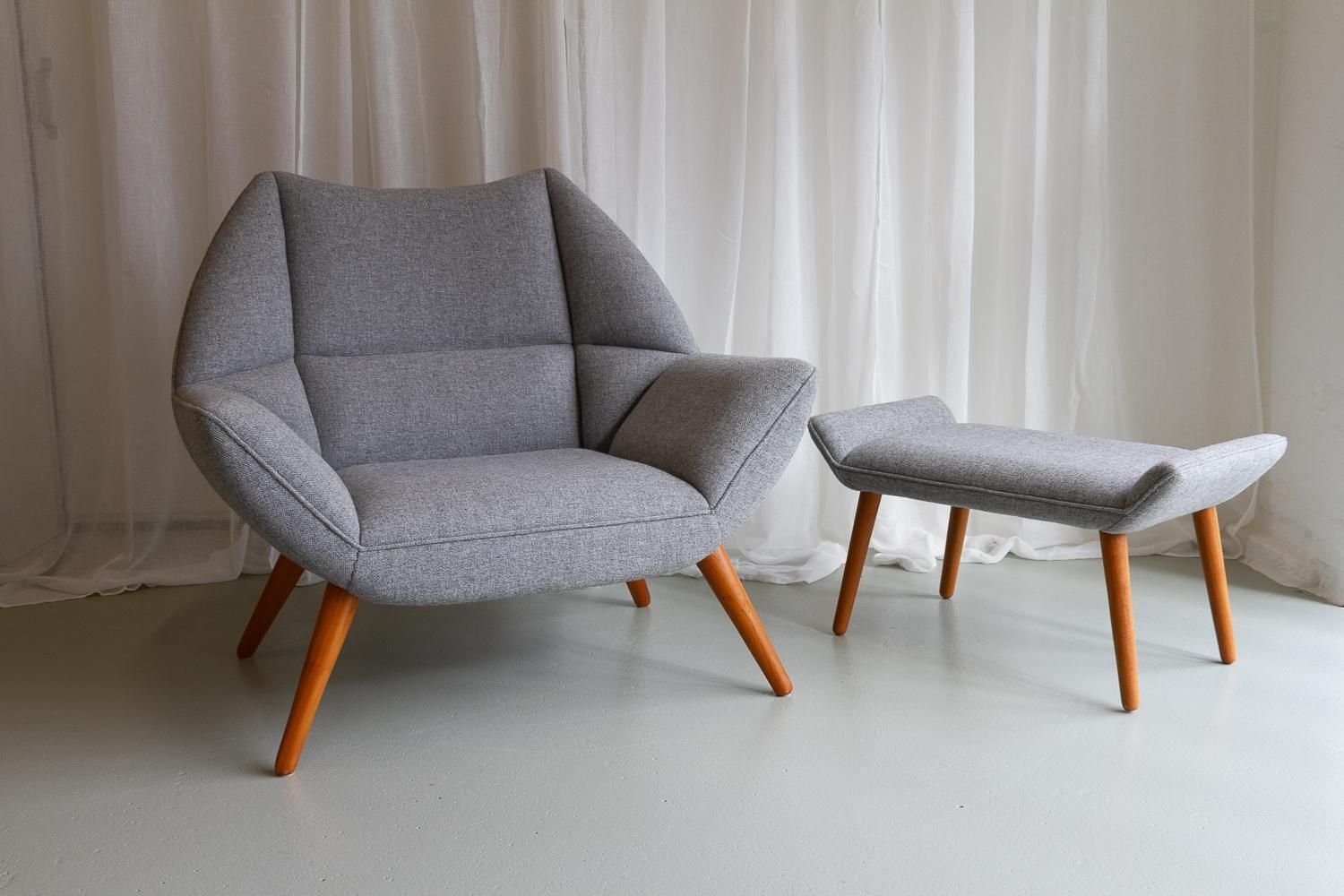 Danish Modern Easy Chair And Stool Model 12 By Kurt østervig, 2010s. photo vintage