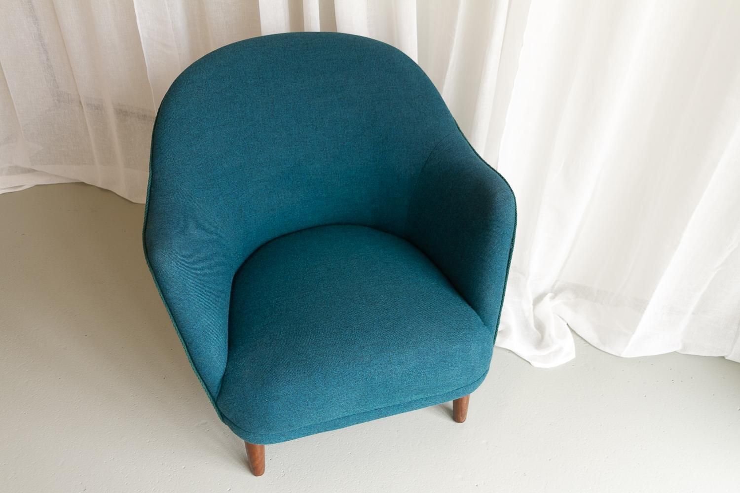 Danish Modern Easy Chair In Teal Blue, 1950s. photo vinterior