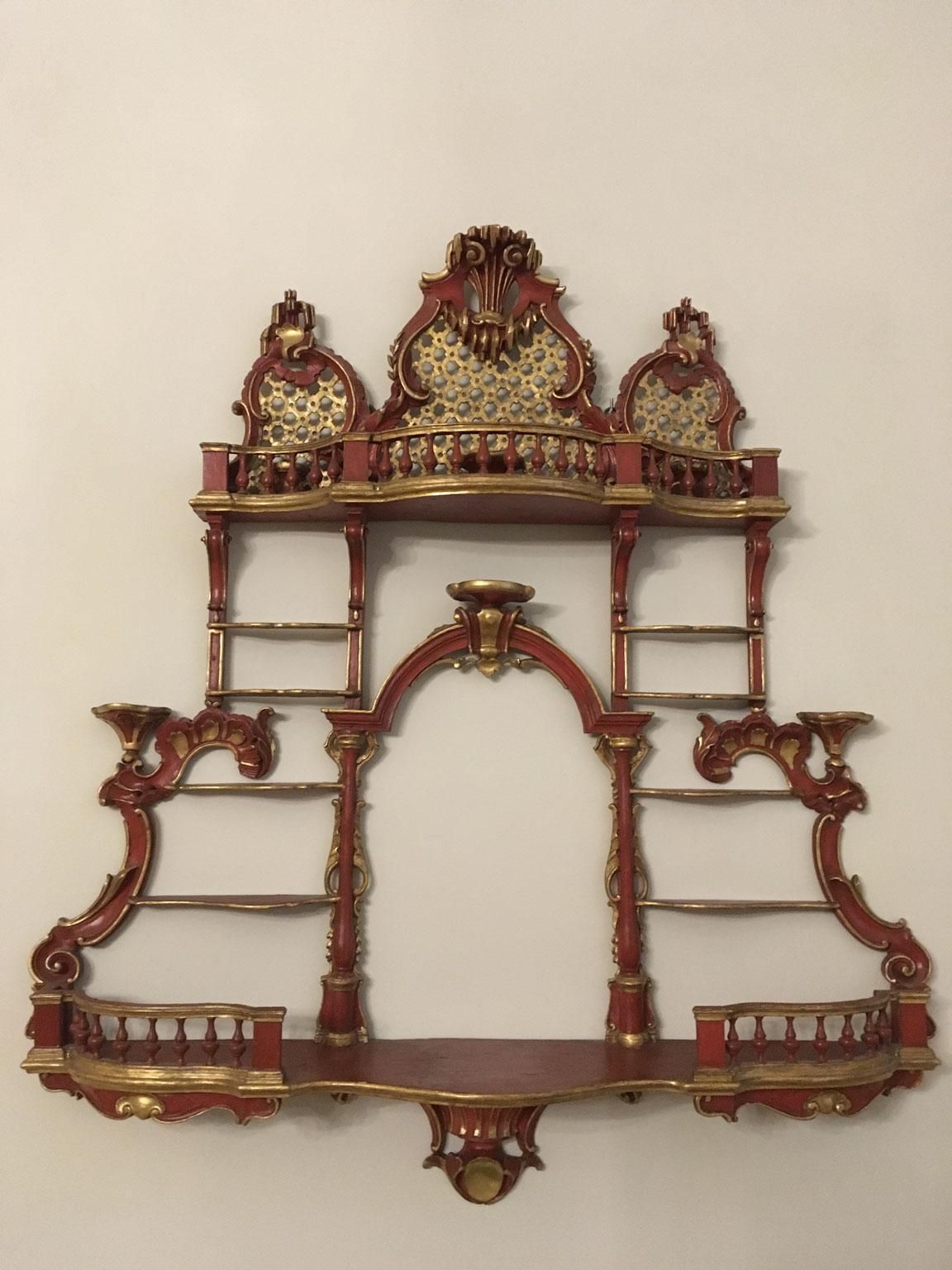 1750 Venezia Italy Wooden Red Lacquered Carved Credenza Porcelain Holder photo furniture